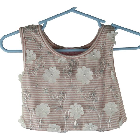 NWOT Popatu Baby Girls Tulle Dress 12M‎ Floral Striped Cotton & Polyester - Picture 2 of 7